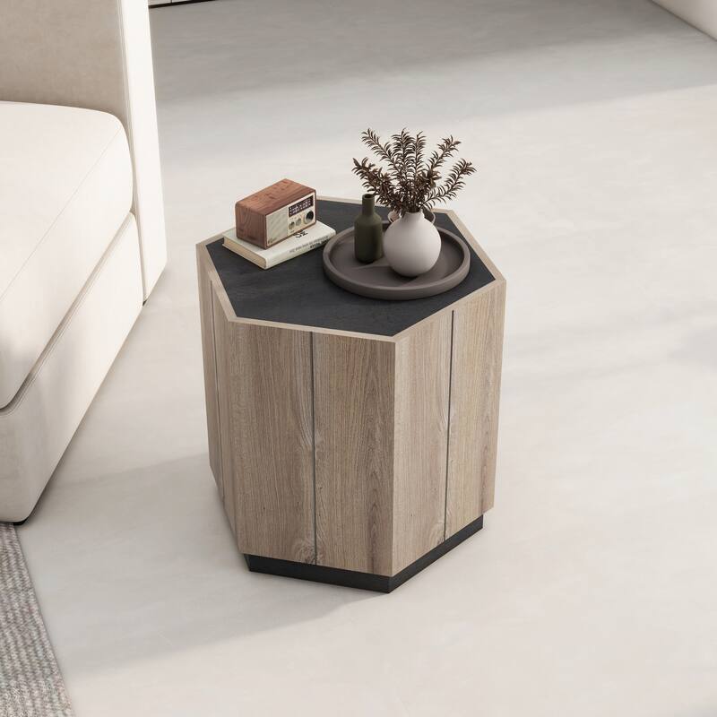 Rural Style 20.47" Particle Board Coffee Tables with 2 Storage Drawers, Hexagon End Tables